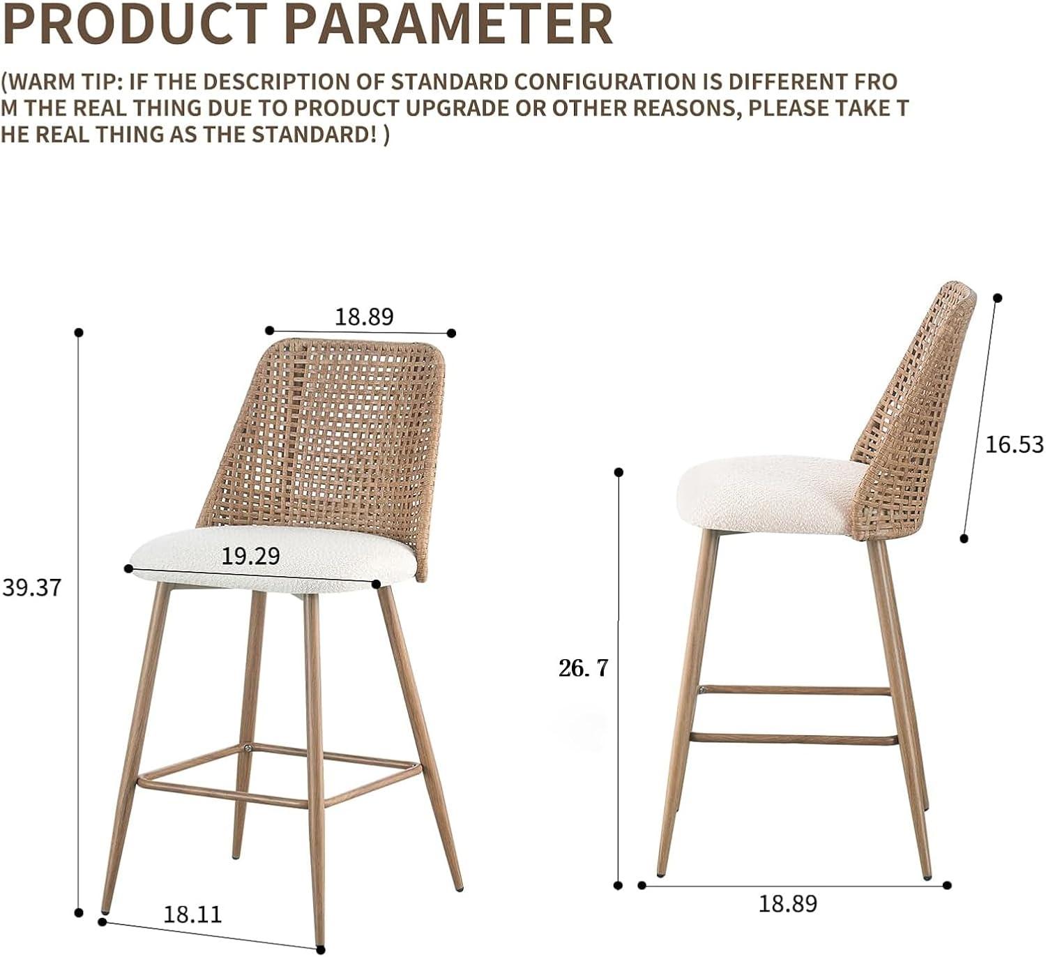 Bay Isle Home™ Rattan Counter Height Bar Stools Set Of 2, Fabric Upholstered Barstools With Pe Rattan Cane Back, Bar Chairs Counter Stools For Kitchen Island,beige White (Set of 2)