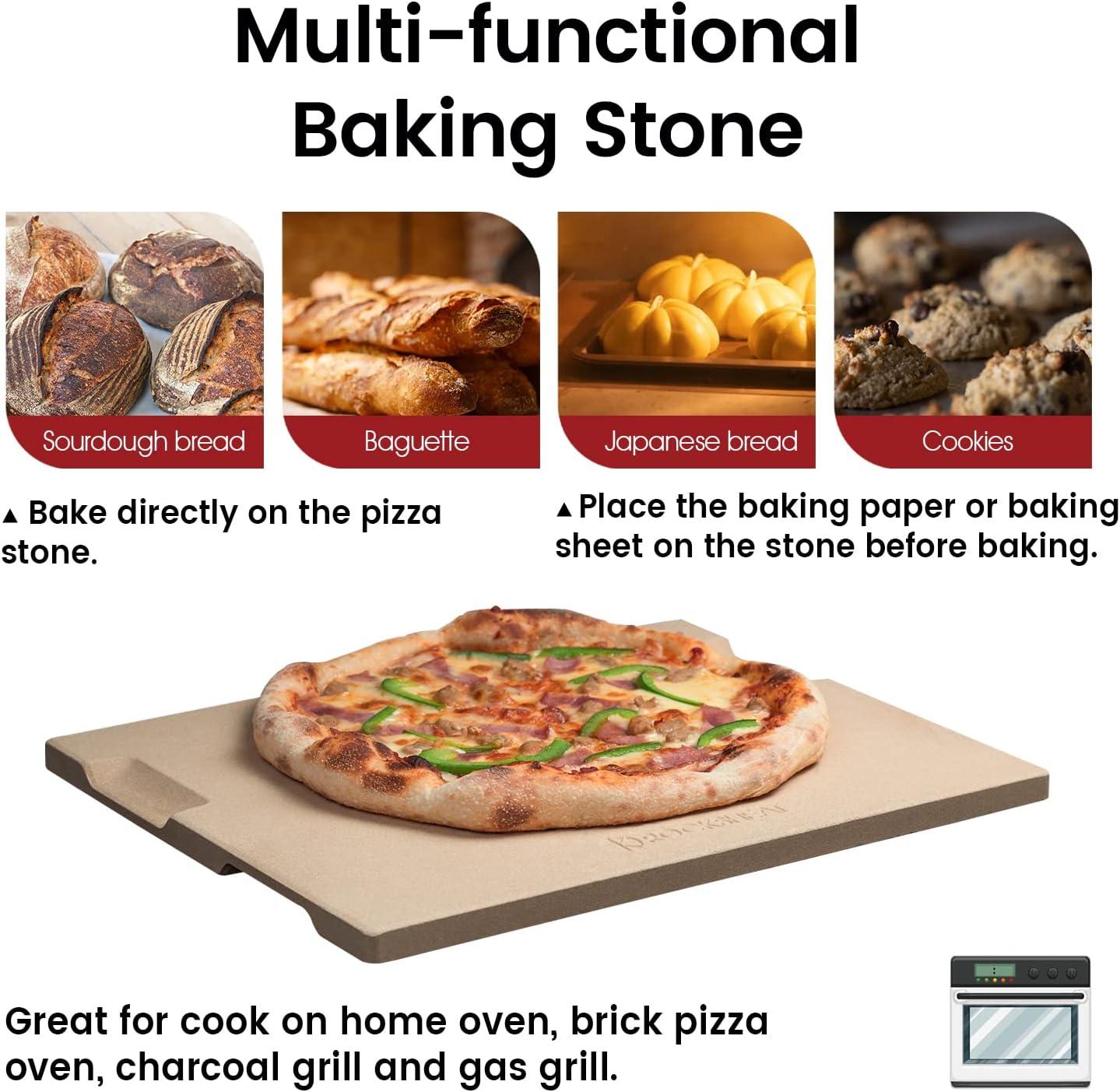 Large Beige Rectangular Heavy Duty Pizza Stone with Handles