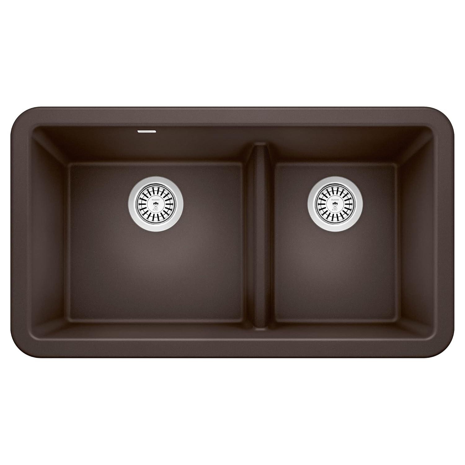 BLANCO, Café Brown 402323 IKON SILGRANIT 60/40 Double Bowl Apron-Front Farmhouse Kitchen Sink, 33" X 19"