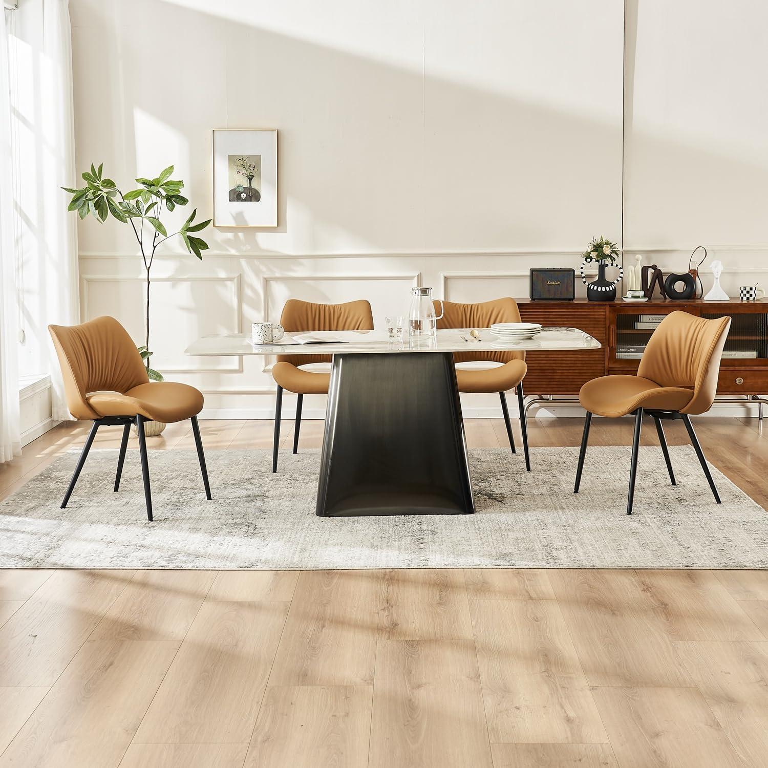 Mackensie Upholstered Dining Chairs Faux Leather Kitchen Chairs with Metal Legs
