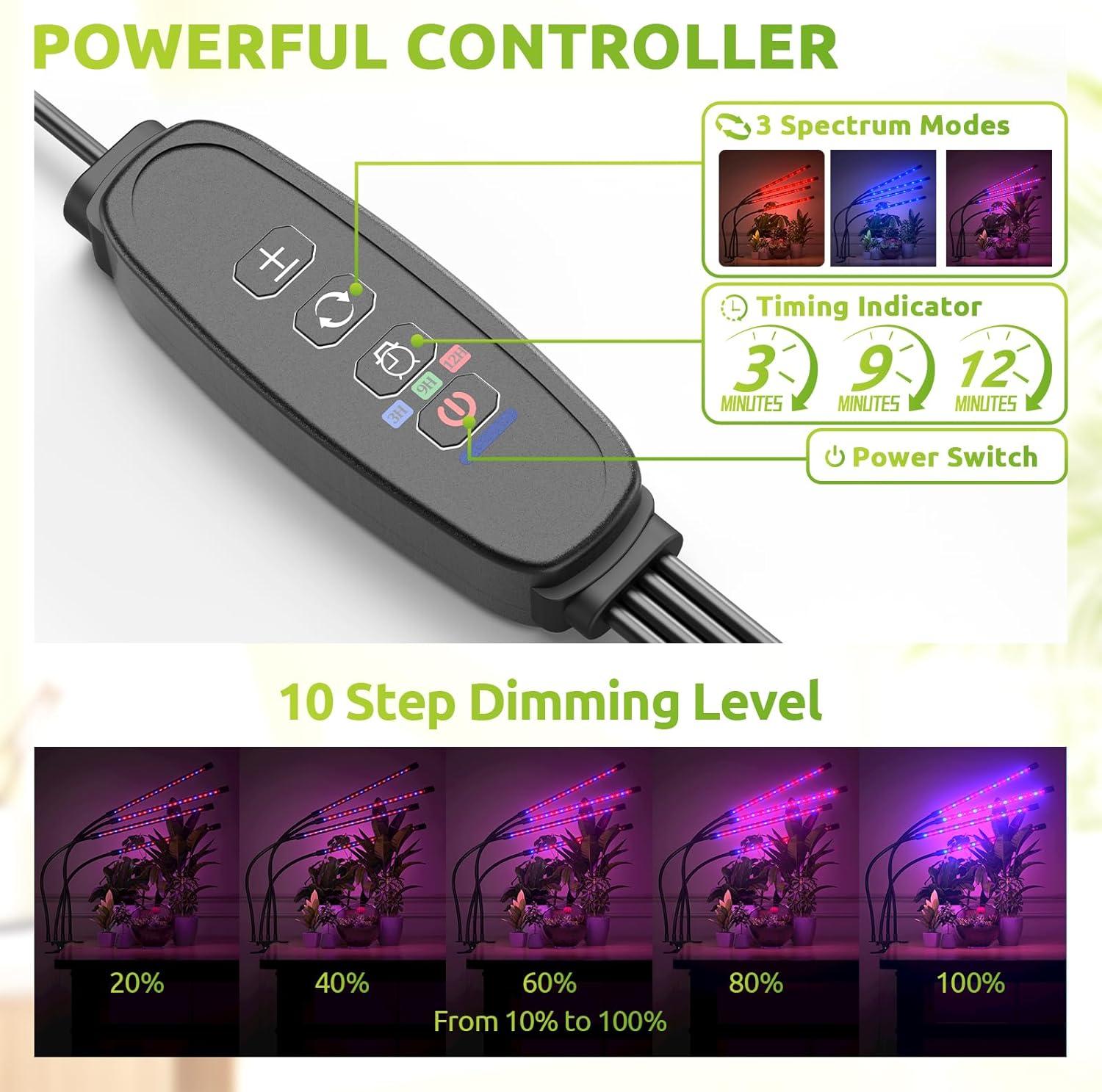 bseah Grow Light Plant Lights for Indoor Plants, Clip-On Full Spectrum Plant Grow Lights, Auto ON & Off Timer 3/9/12H, Dimmable Brightness & 3 Light Modes