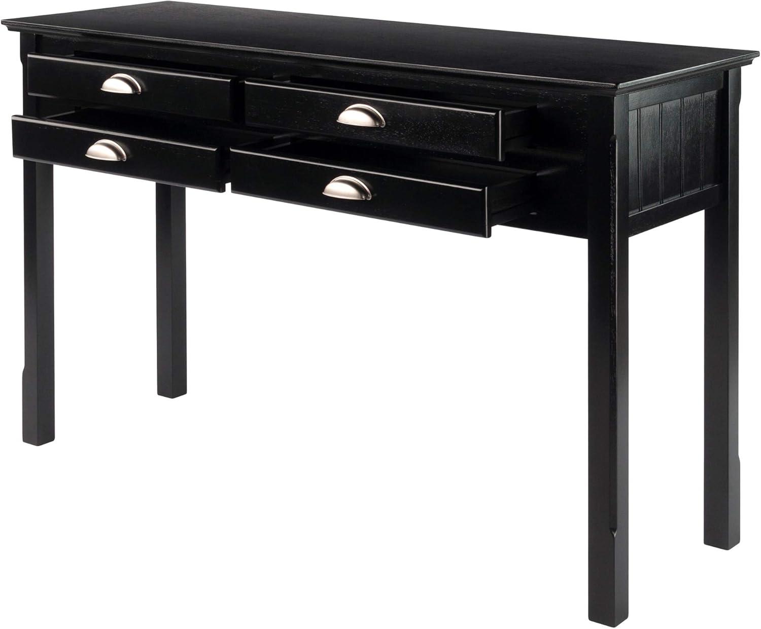 Winsome Wood Timber Console Table with Four Drawers, Black Finish