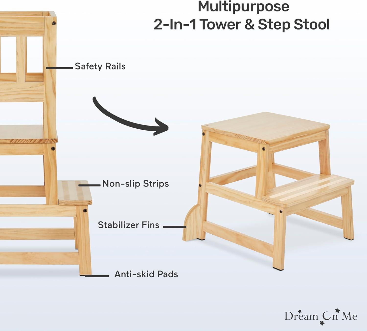 Dream On Me 2-in-1 Funtastic Tower and Step Stool, Easy to Assemble, Natural