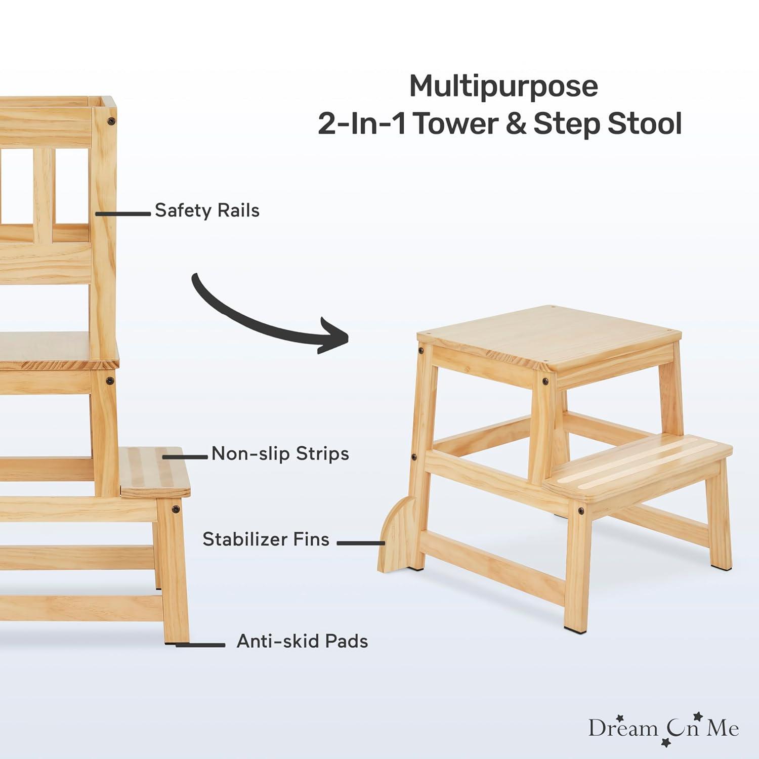 Dream On Me 2-in-1 Funtastic Tower and Step Stool, Easy to Assemble, Natural