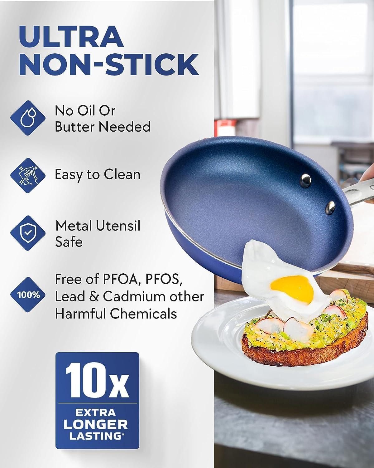 Granitestone Blue 3 Pack Nonstick Fry Pan Set with Rubber Grib Handle - 8'' 10'' and 12''