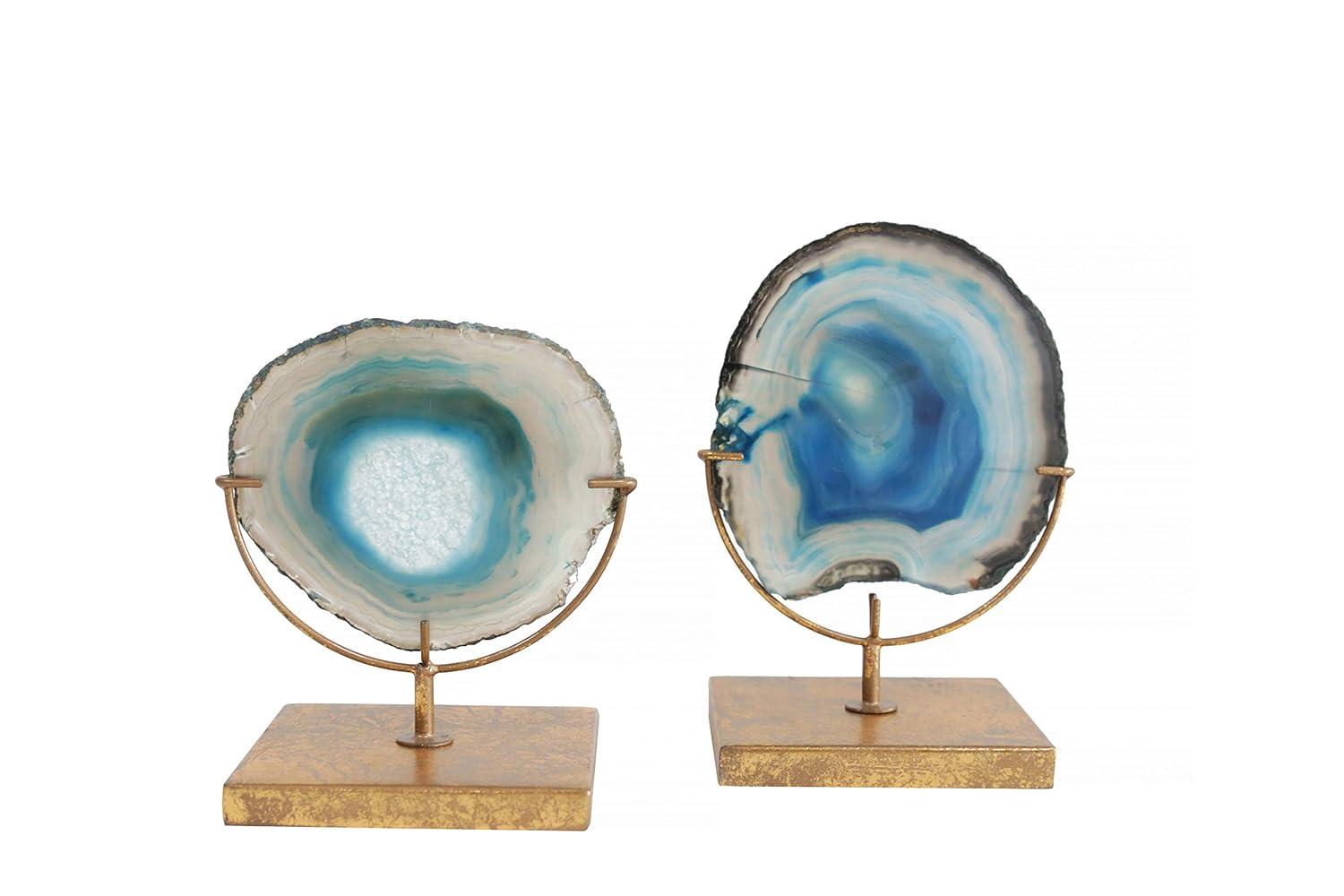 Storied Home Agate on Stand Blue 4" Includes 1 Stand Only: Luxury Glam Metal Sculpture, Indoor Decorative Object