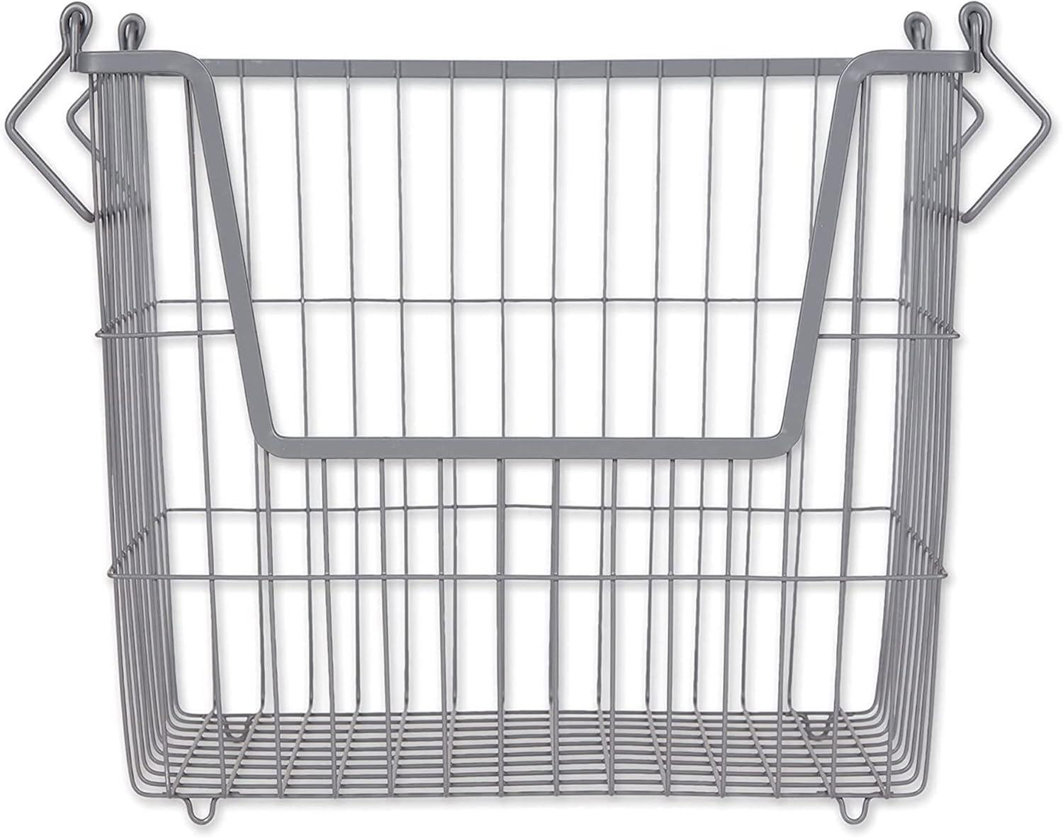 DII Design Imports Metal Wire Mesh Stackable Utility Storage Bin with Swinging Handles for Kitchens, Offices, and Living Rooms, Large, Cool Gray