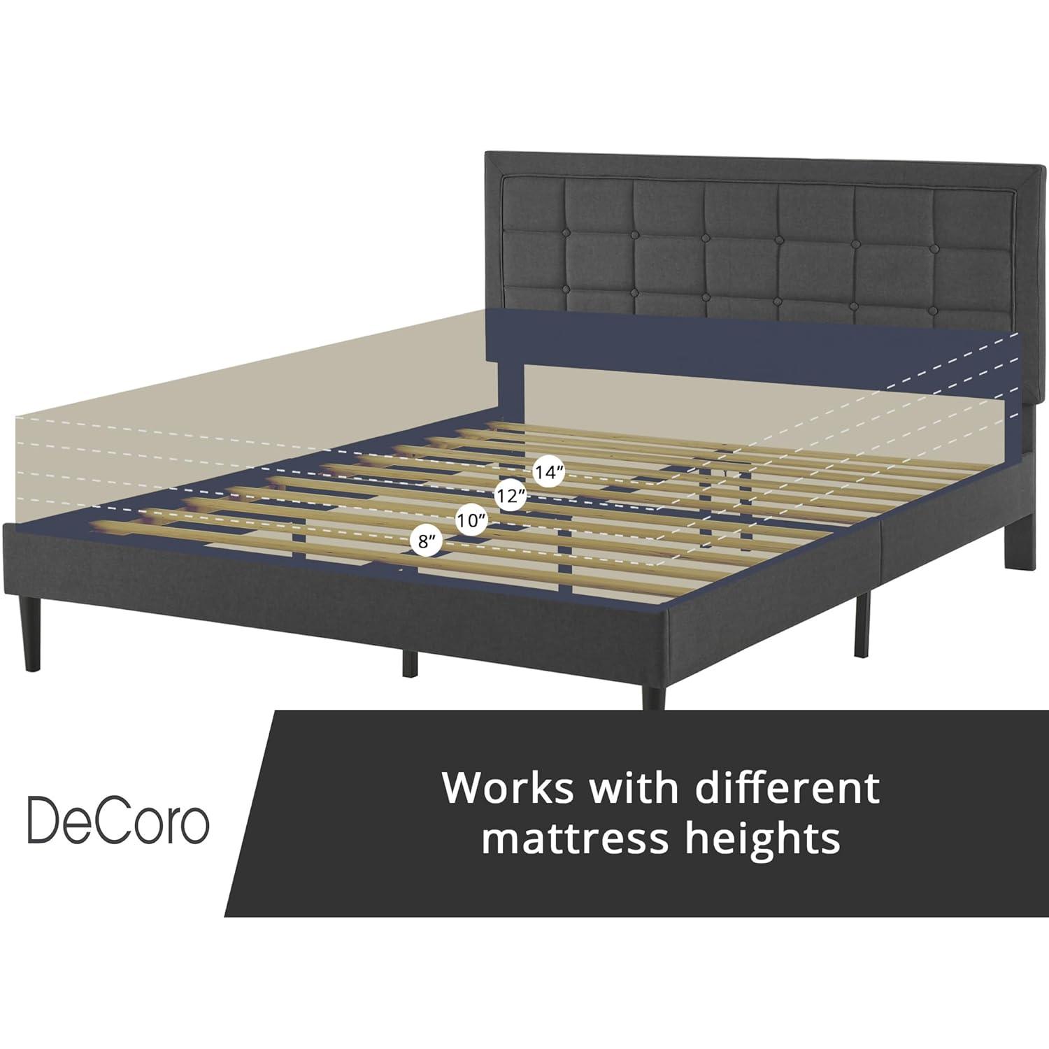 DeCoro Home DeCoro Mornington Upholstered Platform Bed Frame and Headboard