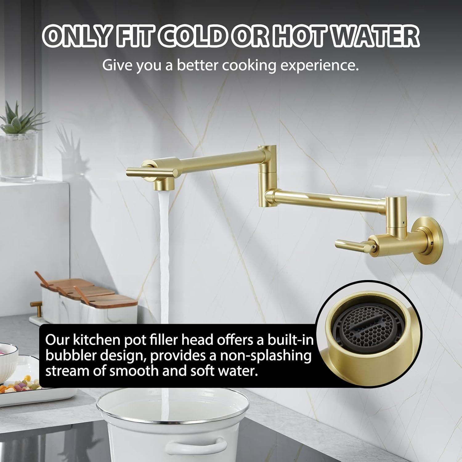 Havin Pot Filler Faucet Wall Mount,with Double Joint Swing Arms,Single Hole, 2 Handles with 2 cartridges to Control Water (Style A Brushed Gold)