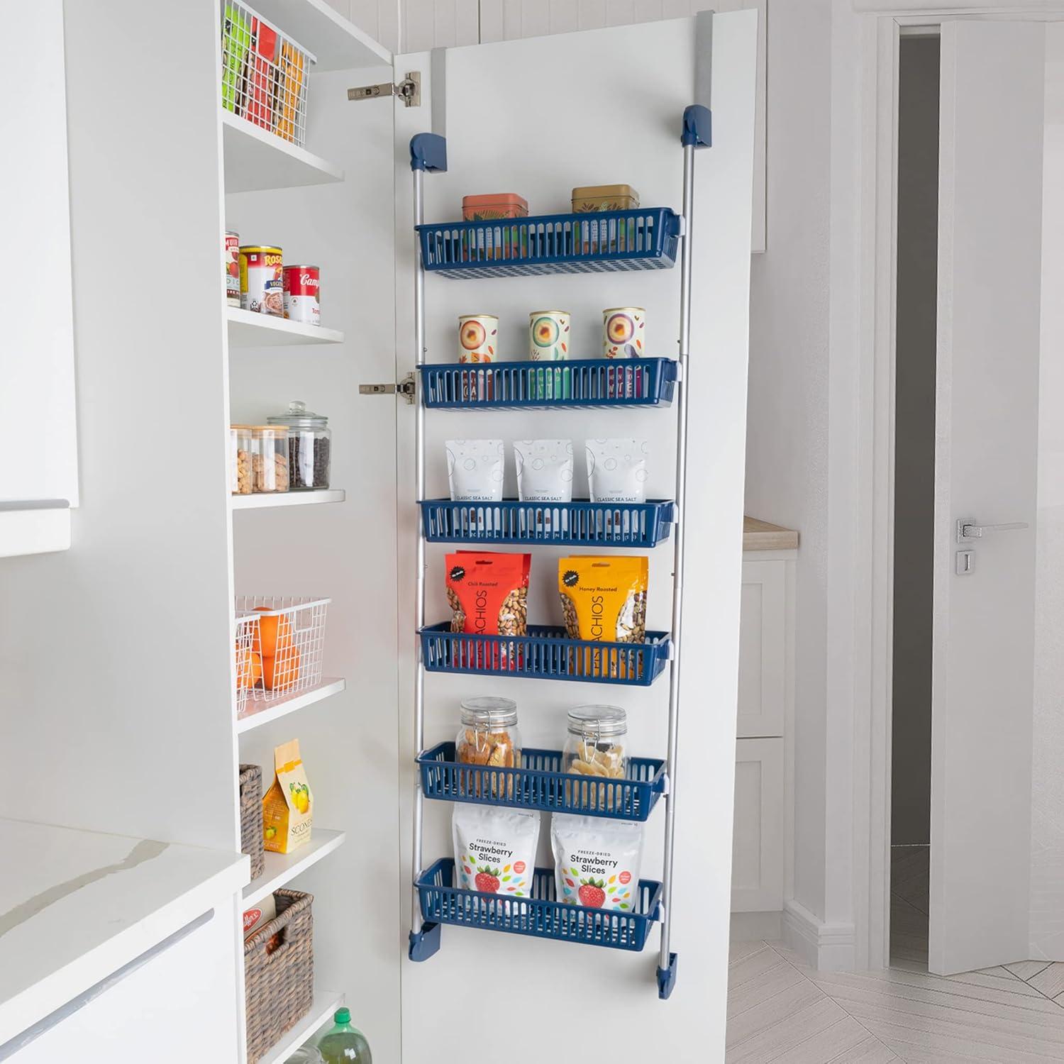 Smart Design 6-Tier Over the Door Pantry Organizer Blue