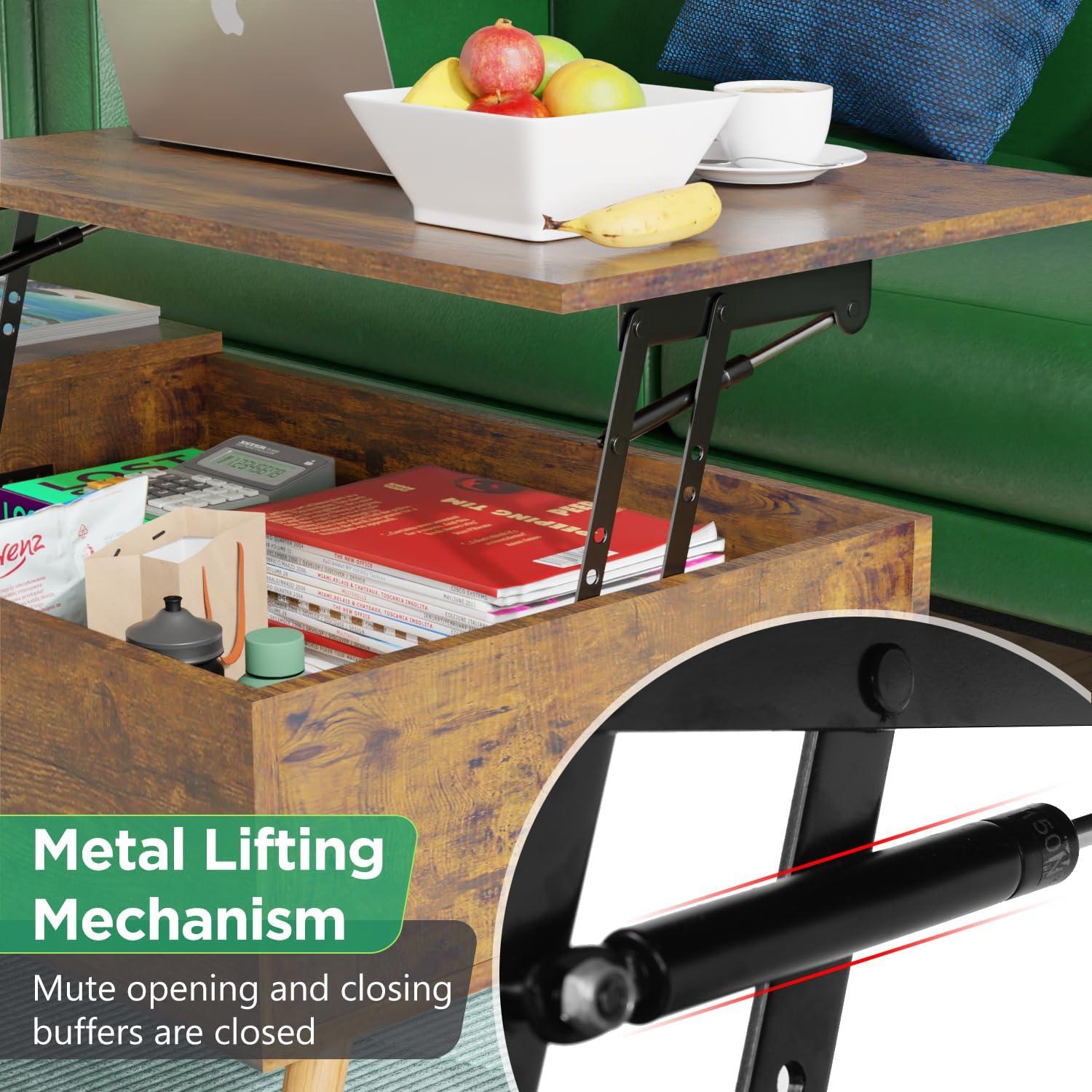 PayLessHere 39" Lift Top Coffee Table with Adjustable Storage and Hidden Compartment Small Wood Coffee Table Center Table for Home Living Room Office Apartment Reception Room,Brown