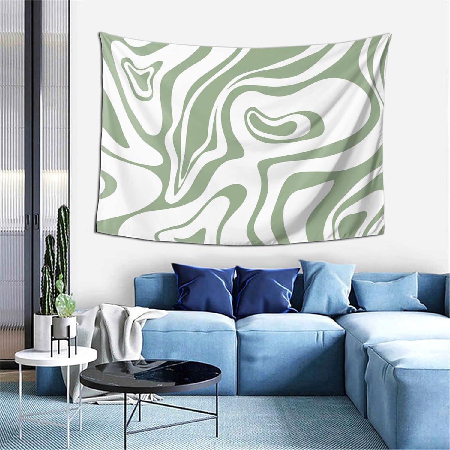 ONETECH Sage Green Tapestry Wall Hanging College Dorm Bedroom Living Room Decor Aesthetics Abstract Swirl Art Poster