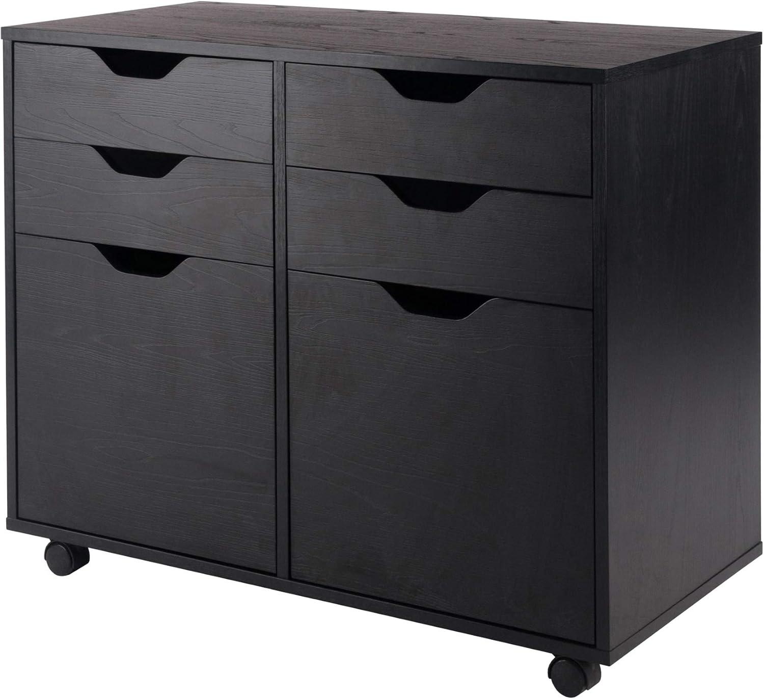 Halifax 2 Sections Mobile Storage Cabinet Black - Winsome: Wheeled Organizer with Locking Casters