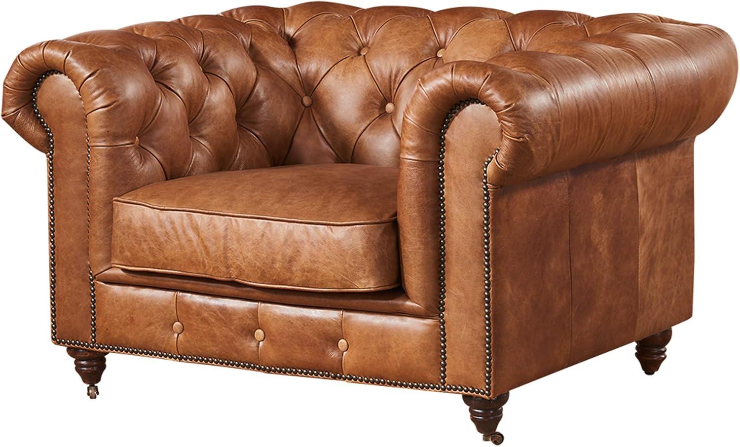 Crafters and Weavers Craftsman Mission Leather Arm Chair in Light Chestnut