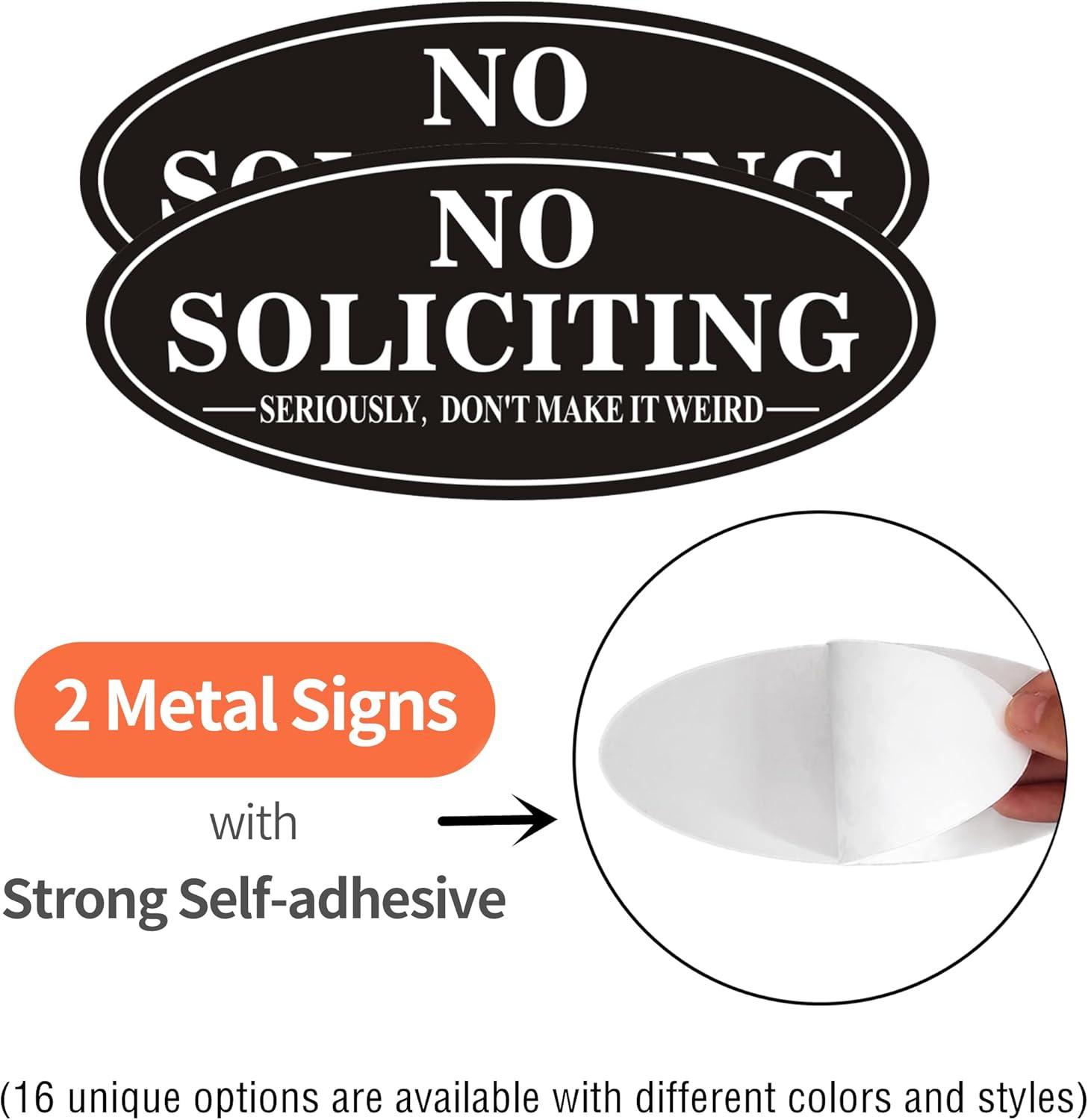 No Soliciting Sign, No Solicitors Sign for Front Door, 2 Pack Self-Adhesive Aluminum Metal No Solitation Do Not Knock or Ring Bell Sign, 7.0 x 3.0 inches Weather Resistant Signs for Home Doorbell Busi