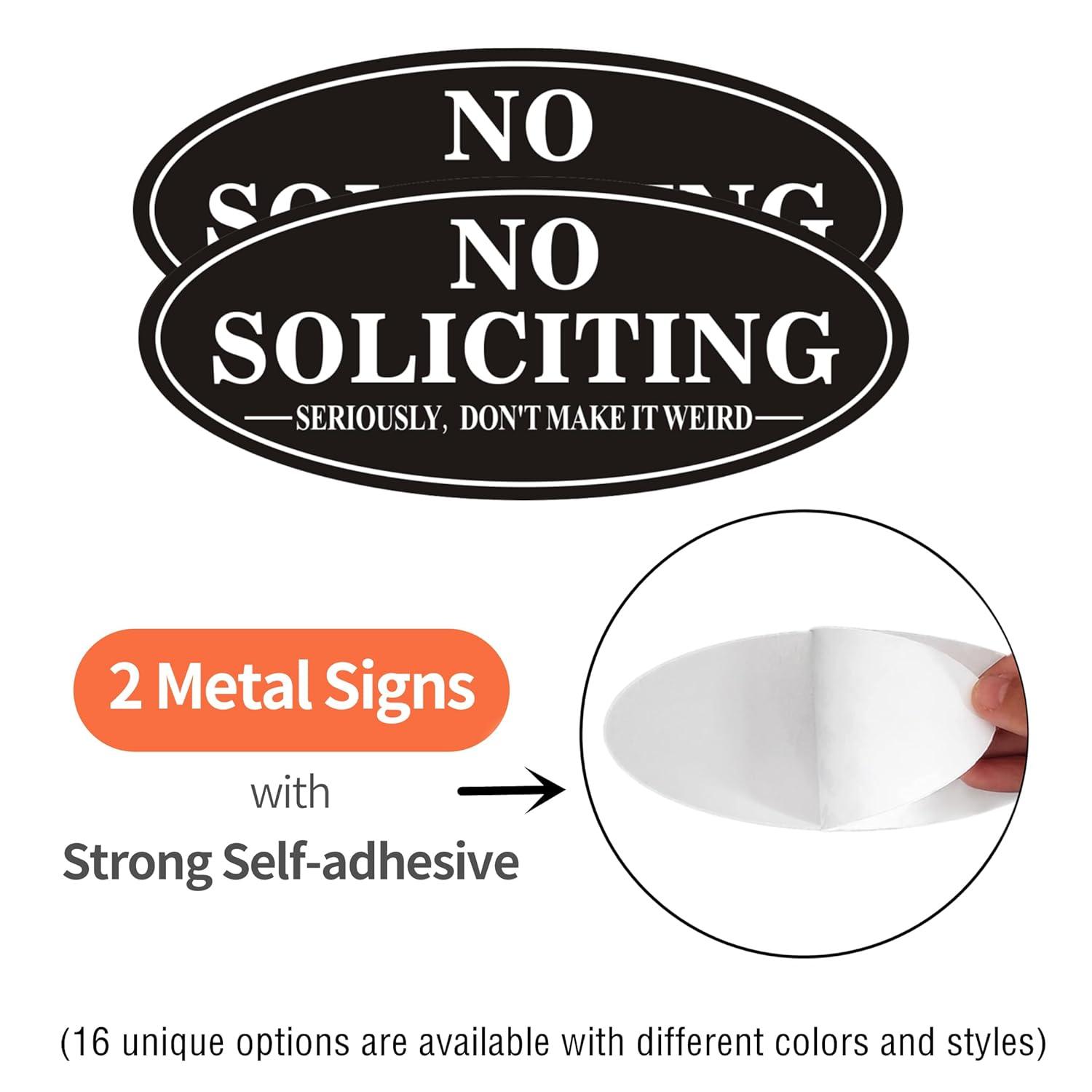 No Soliciting Sign For Front Door, (2 Pack) Self-Adhesive 7 x 3 Inches Seriously Don't Make it Weird Aluminum Metal Signs