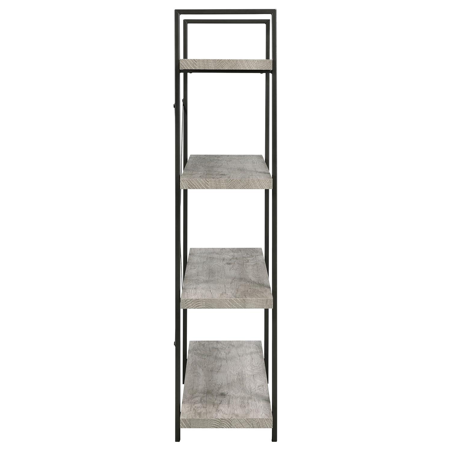 55" Cole 4 Shelf Bookcase with Frame Gray Driftwood/Gunmetal - Coaster