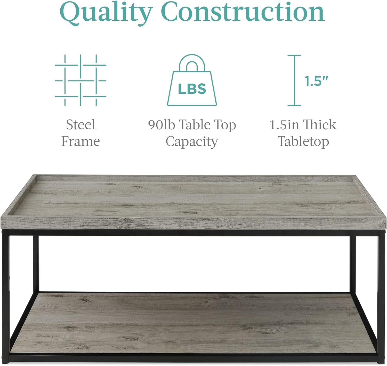 Gray 49.6" Rectangular Metal Frame Coffee Table with Shelf