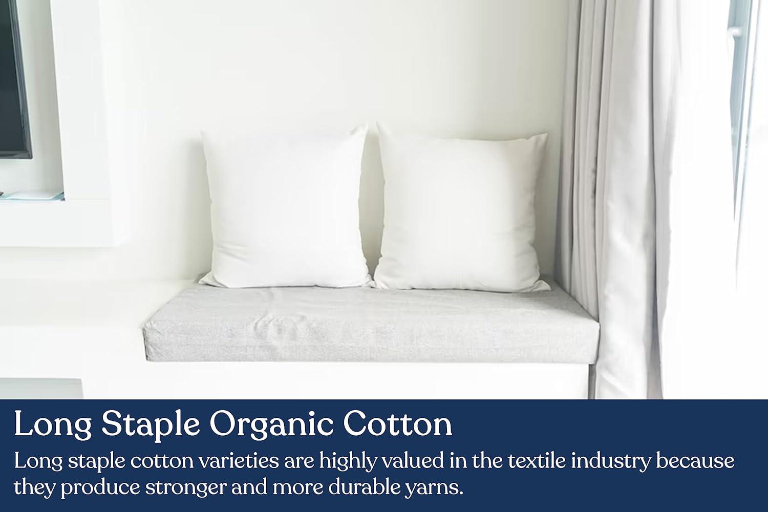 Premium Organic Cotton Pillow Insert, 100% White Duck Feather Filling