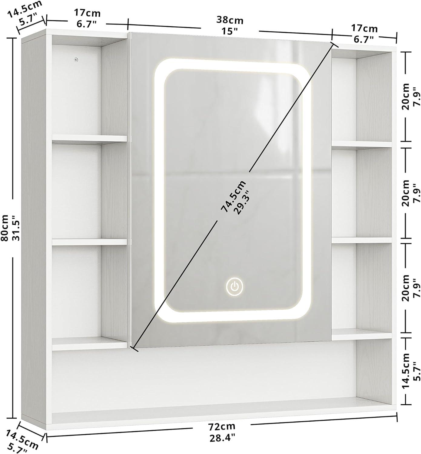 White Illuminated Wall-Mounted Medicine Cabinet with Glass Doors