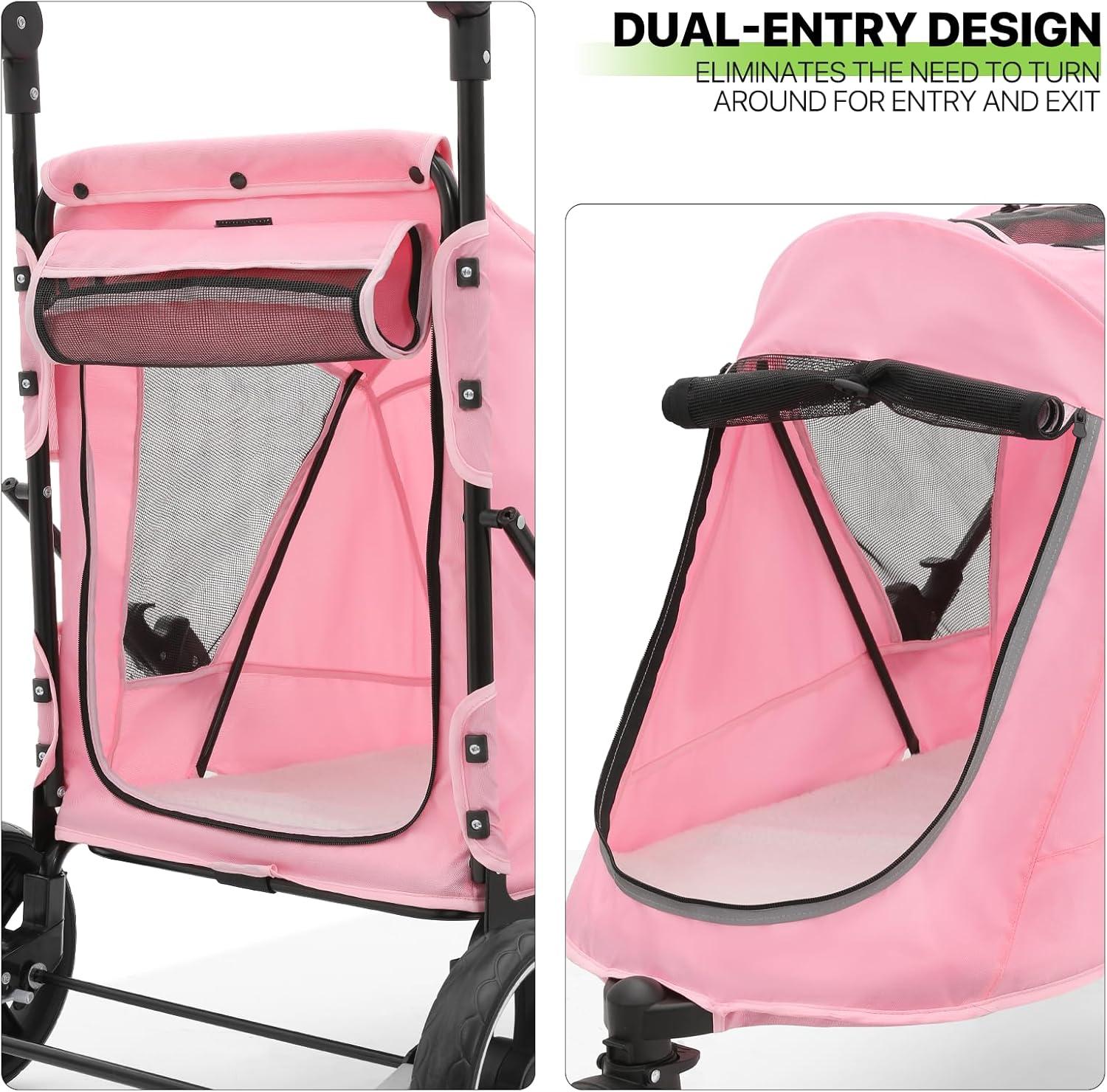 Magshion 3 Wheel Dog Stroller, Pet Stroller for Small Medium Dogs & Cats (Pink)