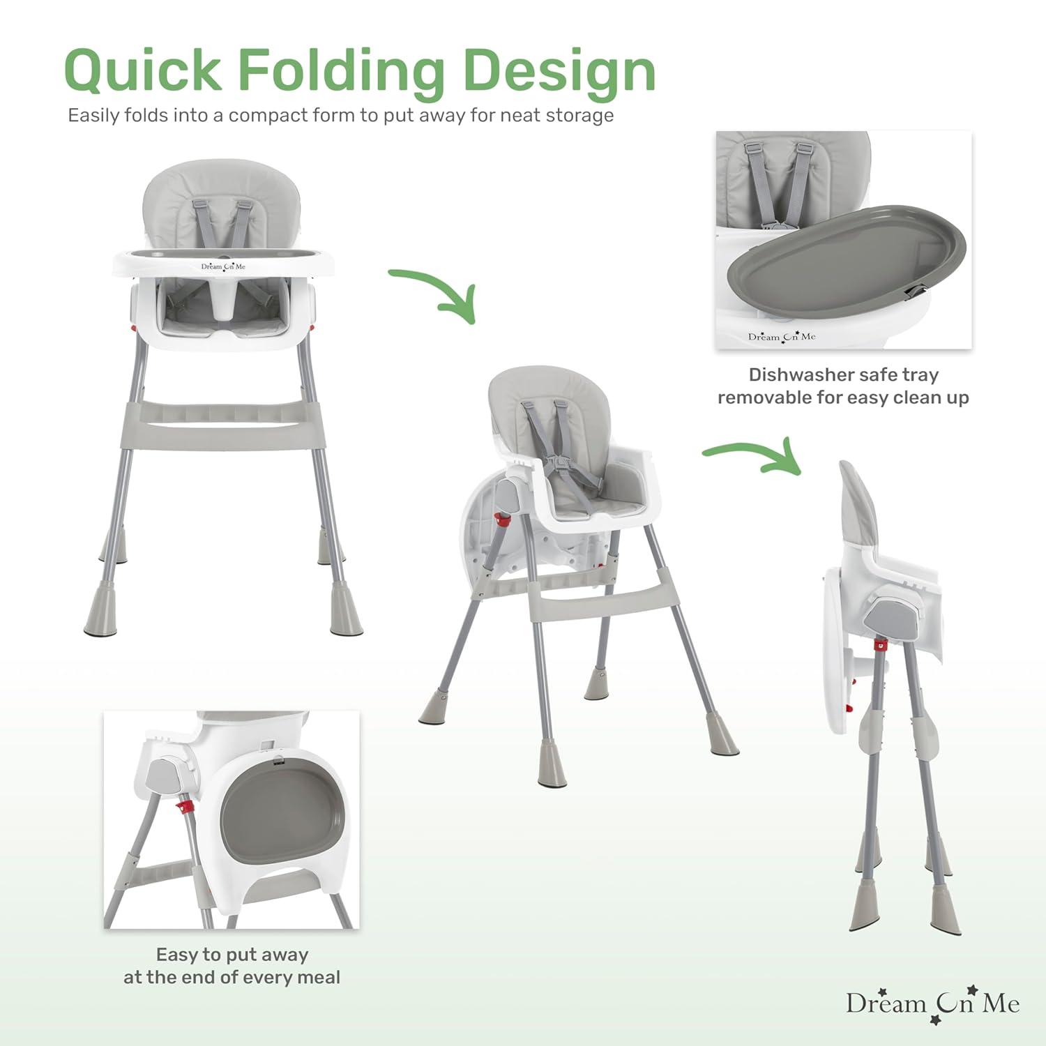 Dream On Me Portable 2-In-1 Table Talk High Chair - Convertible Compact and Lightweight, Grey