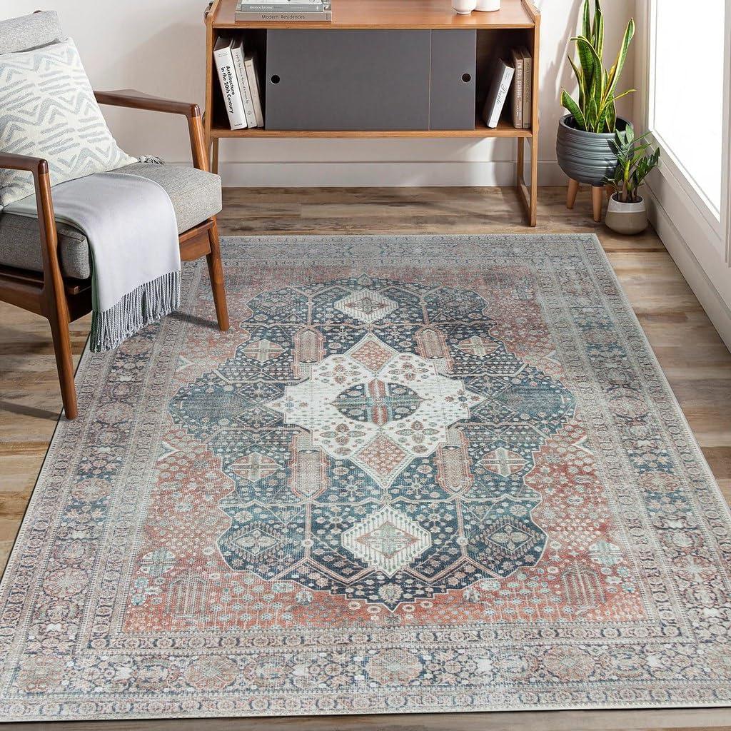 Adiva Multicolor Vintage Washable 4' x 6' Area Rug