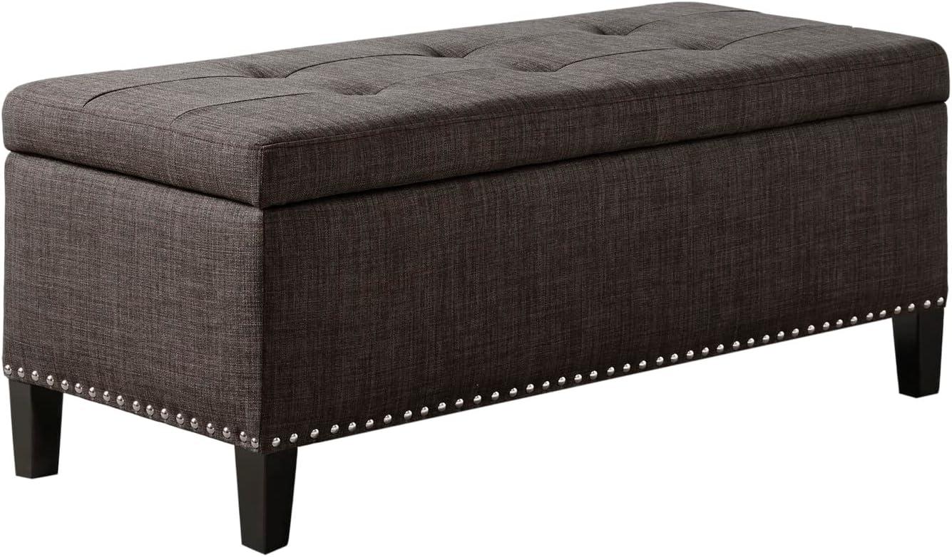 Charcoal Tufted Top Storage Ottoman with Nailhead Trim