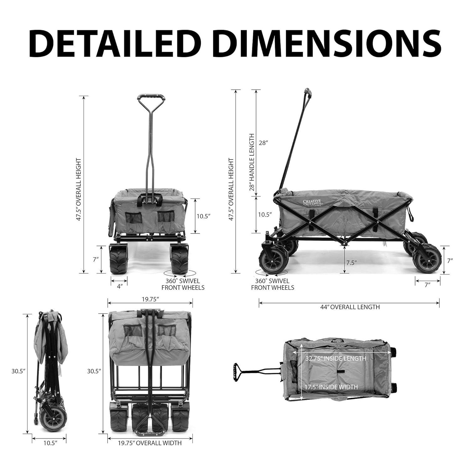 Wagonsrus Creative Outdoor Collapsible Folding Wagon, All-Terrain, Black