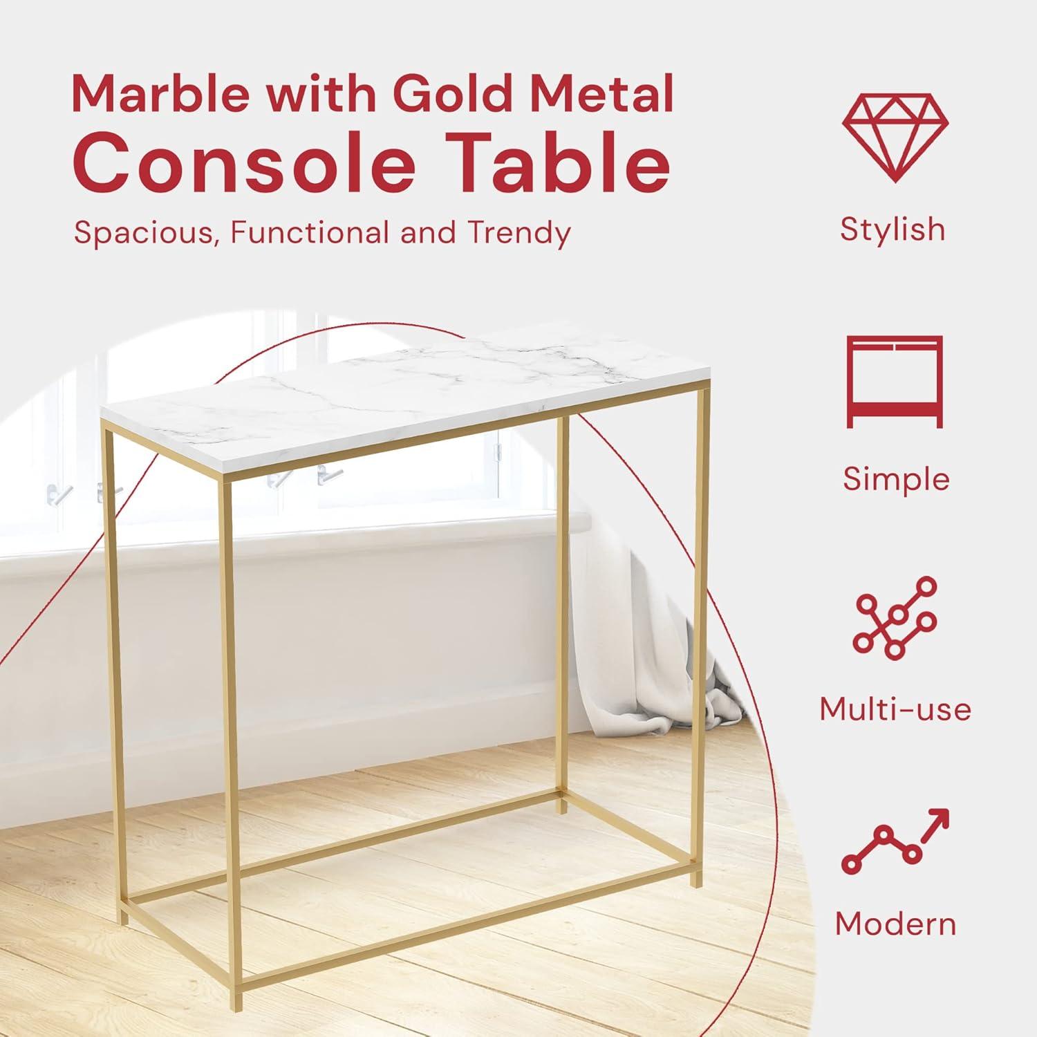 Safdie & Co. Entryway Table/Console Table/Sofa Couch Table/Accent Table-31"Long/Marble with Gold Metal for Living Room - 31" x 12" x 28"