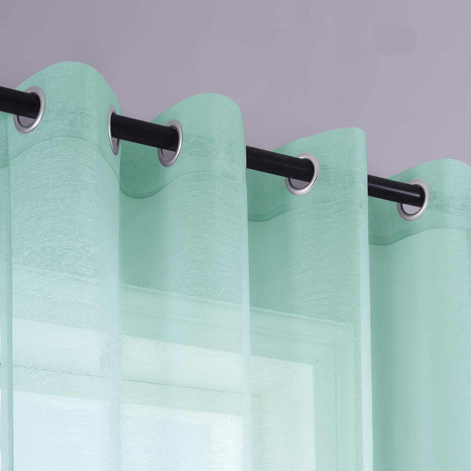KOUFALL 96 Inch Seafoam Sheer Curtains Grommet 2 Panel Faux Linen Voile Drapes Semi Sheer Curtains for Living Room Bedroom 52 x 96 Inches Long Ocean Coastal Beach Themed Aqua Mint Light Green