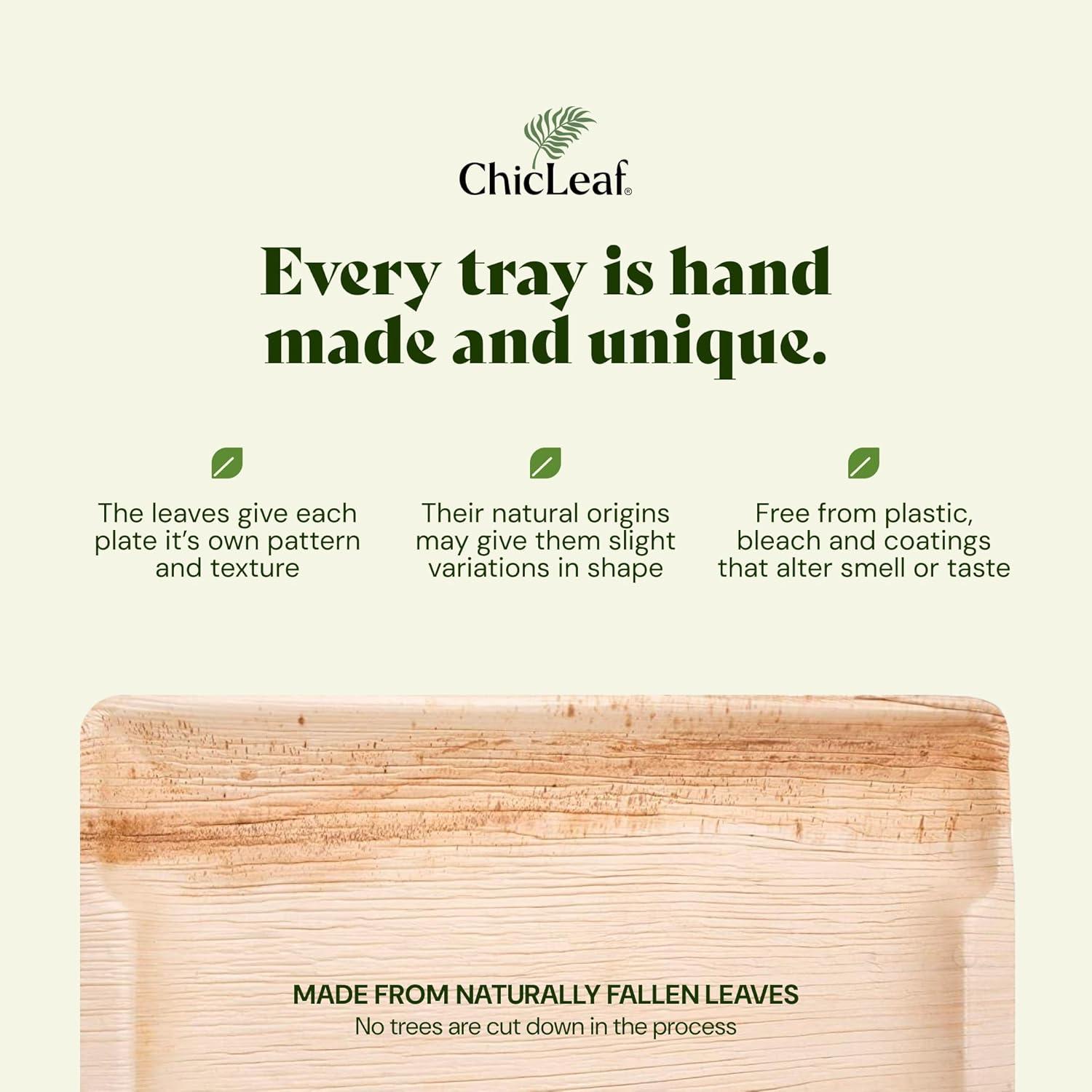 Chic Leaf Disposable Palm Leaf Trays, 17" x 12", 10 Pack, Compostable, Eco-Friendly Platters Charcuterie Board