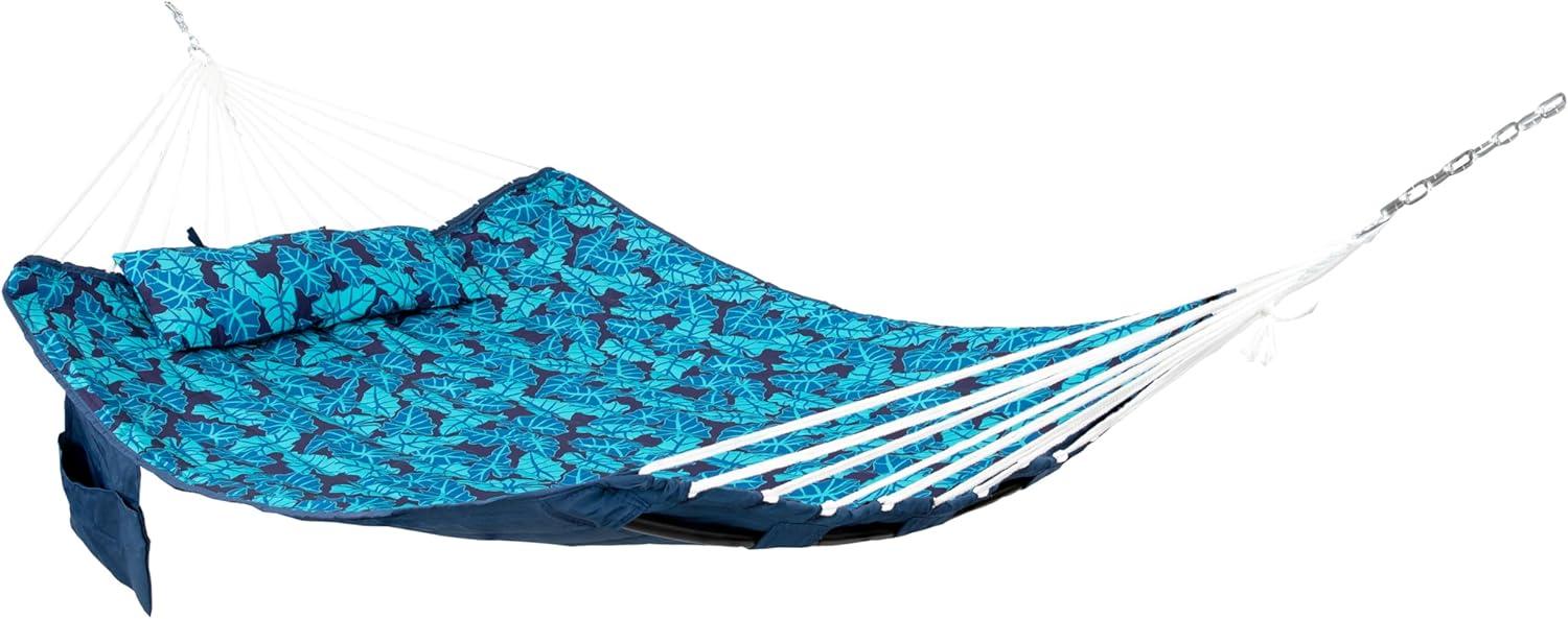 Arlmont & Co. Peria Quilted Polyester Curved Metal Spreader Bar Hammock with Pillow - Tropical Palms