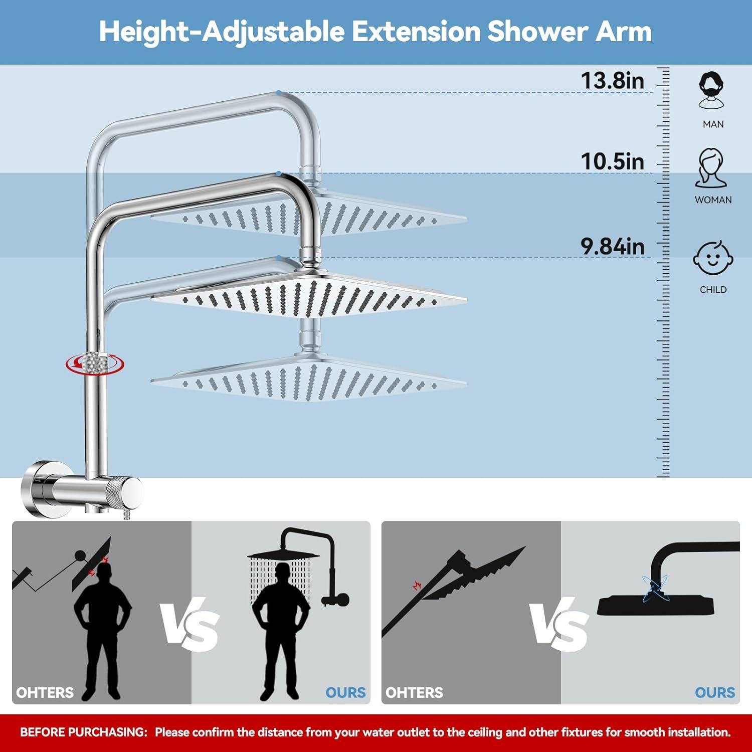 10-Inch Polished Stainless Steel Rain Shower Head with Handheld Combo