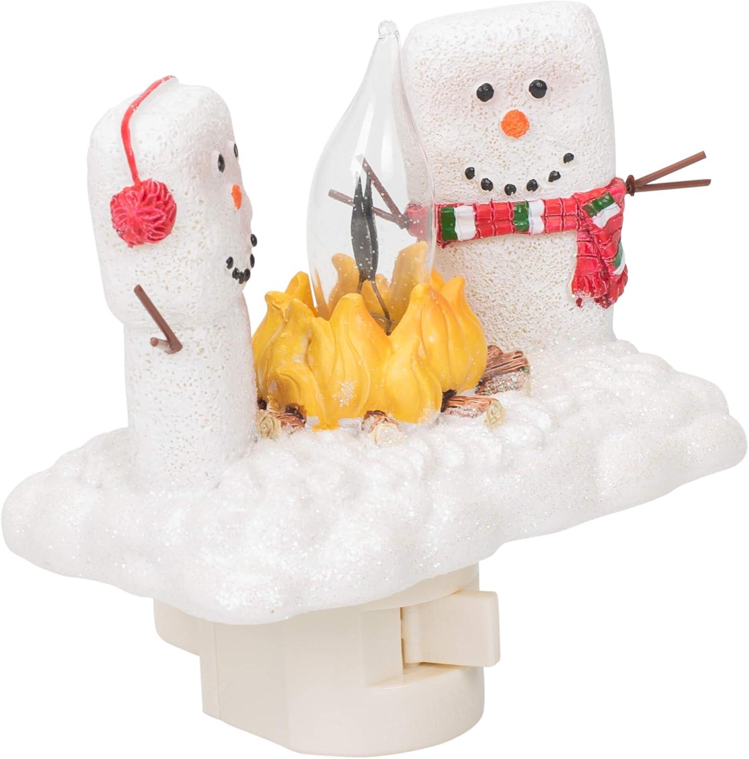 Festive Marshmallow Campfire Night Light with Holly Design