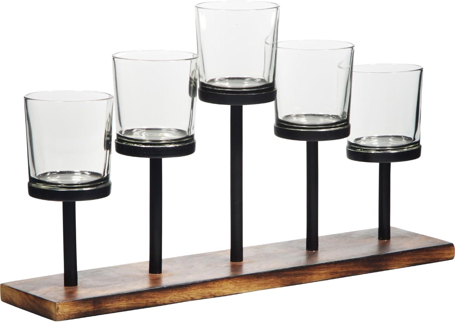 Le'raze Elegant Decorative Votive Candle Holder Centerpiece, 5 Glass Cups on Wood Base-Tray