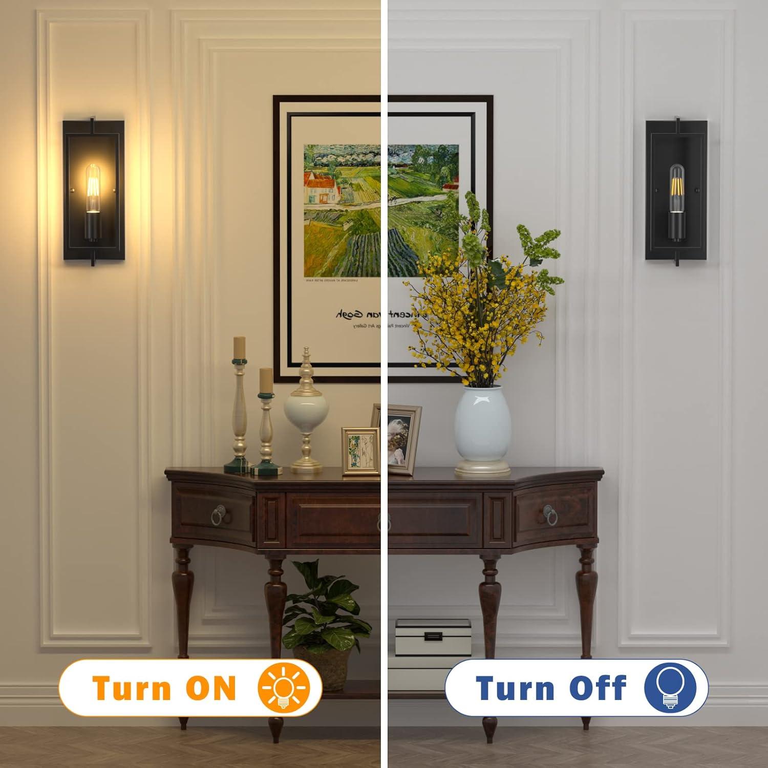 Pynsseu Dimmable 2-Light Matte Black Indoor Wall Sconces (2 Count)