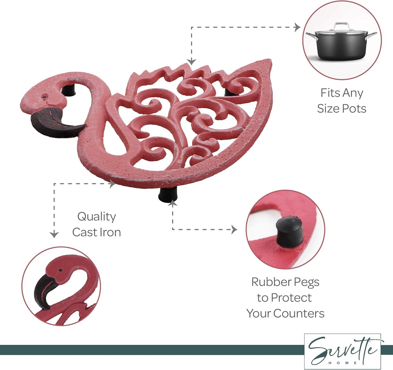 Servette Home Cast Iron Pink Flamingo Trivets for Hot Dishes 7 L x 7 W inches