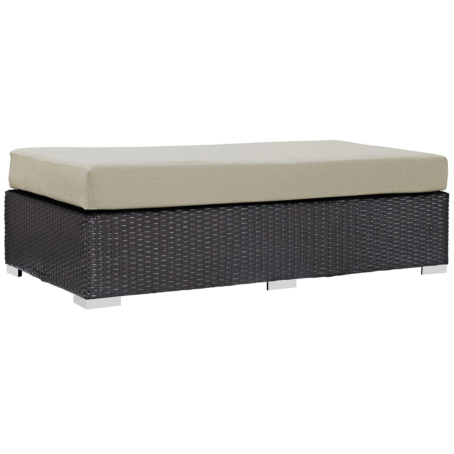 Modway Convene Outdoor Patio Fabric Rectangle Ottoman in Espresso Beige