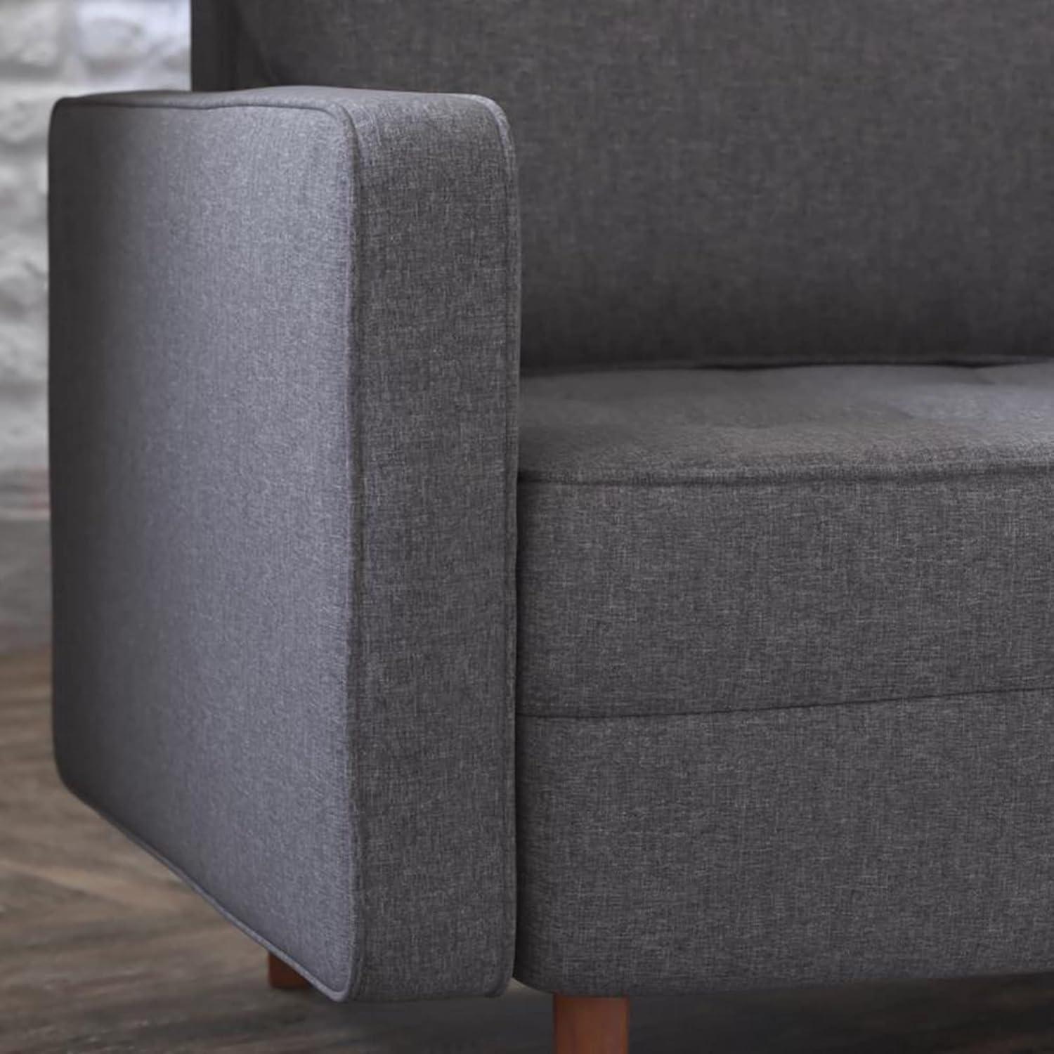 Flash Furniture Hudson Mid-Century Modern Commercial Grade Armchair with Tufted Faux Linen Upholstery & Solid Wood Legs in Dark Gray