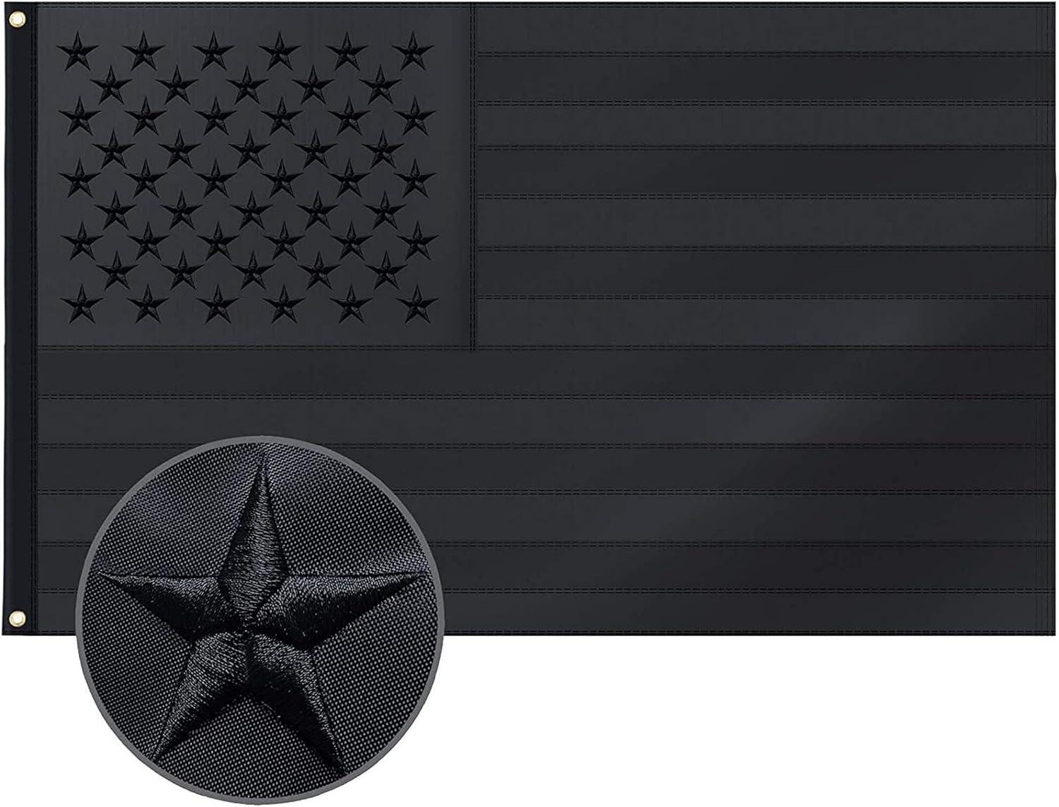 All Black American Flag 3x5 Ft All Black US Flag, Embroidered Stars, Sewn Stripes, Brass Grommets Black Flag, Heavy Duty USA Flags for Outdoor Blackout Tactical US Black Flag