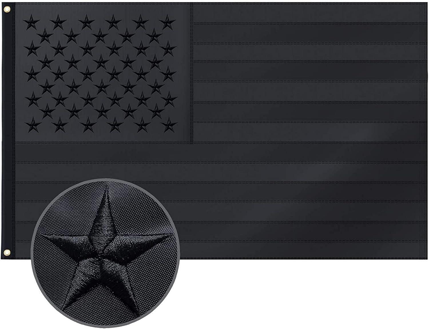 All Black American Flag 3x5 Ft All Black US Flag, Embroidered Stars, Sewn Stripes, Brass Grommets Black Flag, Heavy Duty USA Flags for Outdoor Blackout Tactical US Black Flag