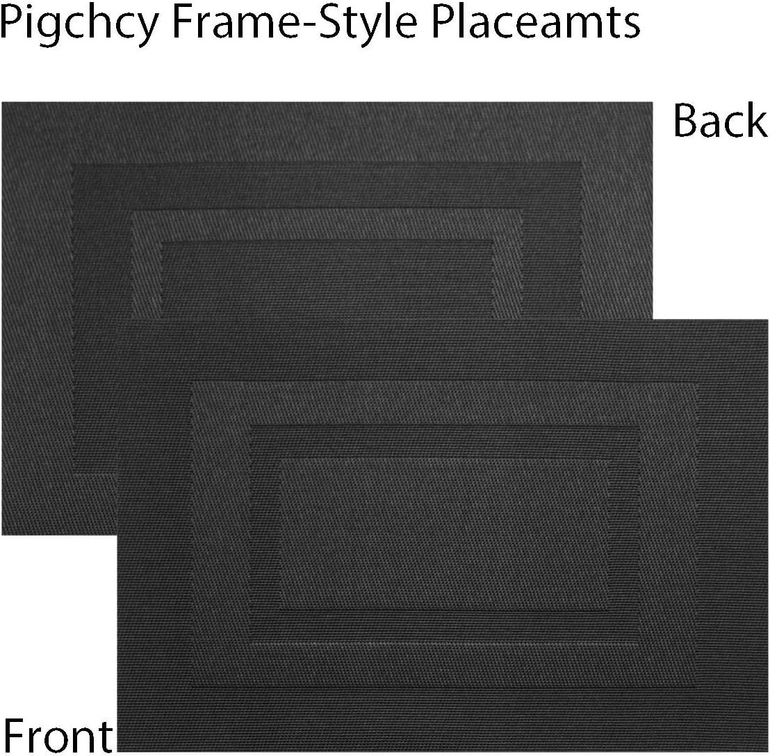 pigchcy Placemats,Washable Vinyl Woven Table Mats,Elegant Placemats for Dining Table Set of 4(18"X12",Black)