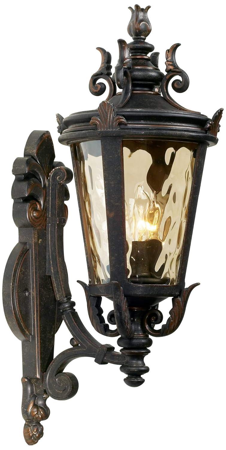 John Timberland Casa Marseille Vintage Rustic Outdoor Wall Light Fixture Veranda Bronze Scroll 22" Champagne Hammered Glass for Post Exterior Barn