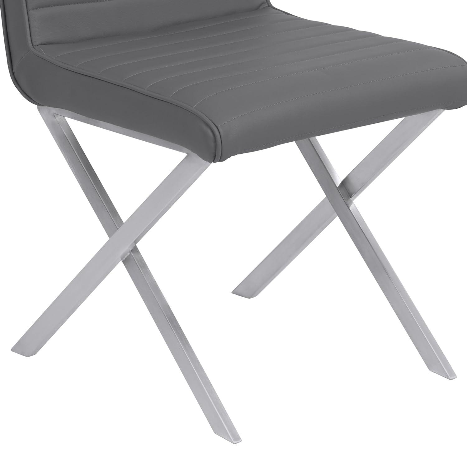 Armen Living Tempe Faux Leather Dining Chair in Gray/Stainless Steel (Set of 2)