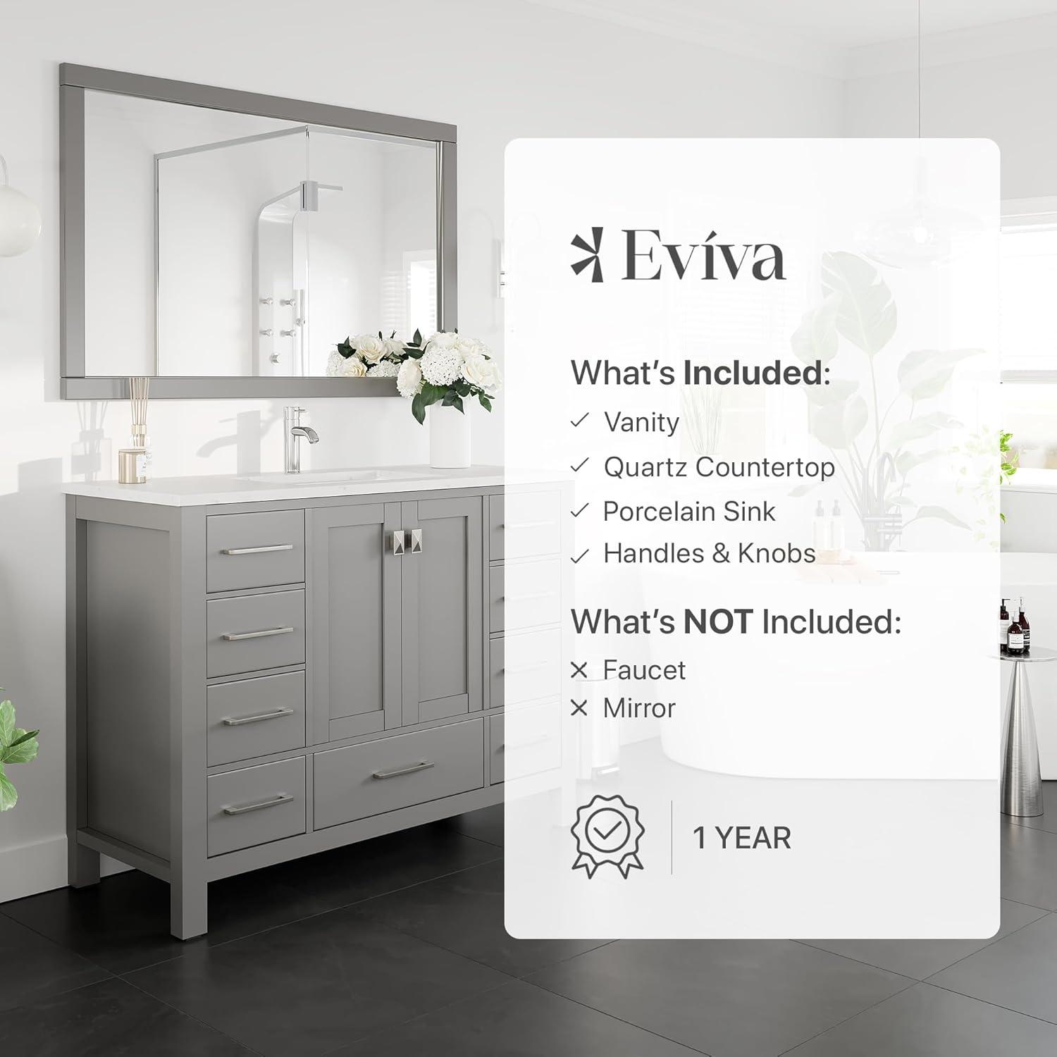 Eviva London 48" Transitional Gray bathroom vanity with white Carrara marble countertop