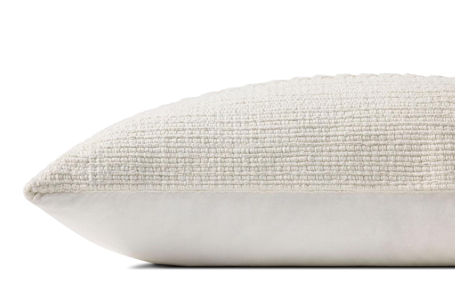 White Cotton Lumbar Pillow with Textured Stripe, 12'' x 27''