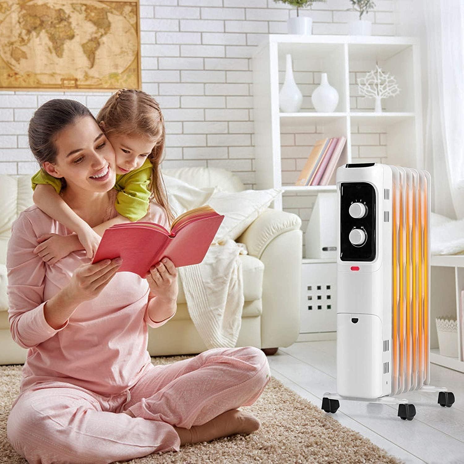 Costway 1500W Oil Filled Heater Portable Radiator Space Heater w/ Adjustable Thermostat White