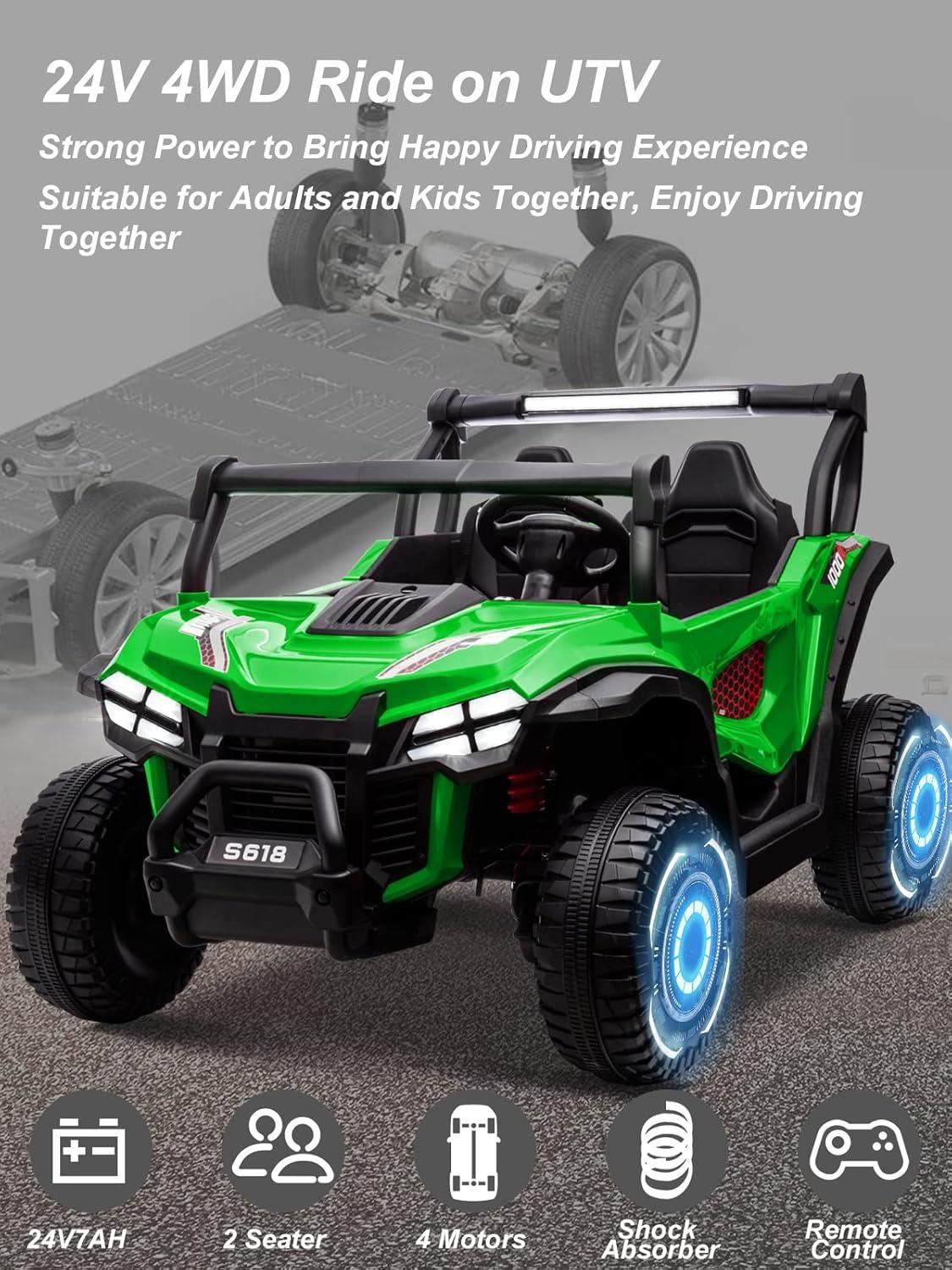 OTTORD 24V Ride on Cars 2 Seater, 4WD Electric Cars Vehicles for Adults and Kids（Green）