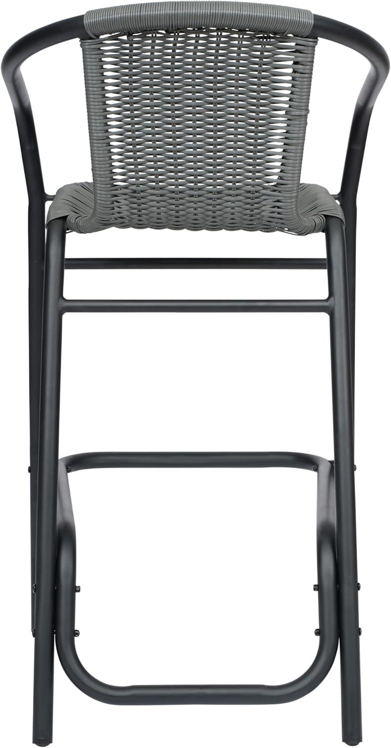Flash Furniture Lila Commercial Indoor-Outdoor Rattan Restaurant Barstool with Aluminum Frame (Set of 2)